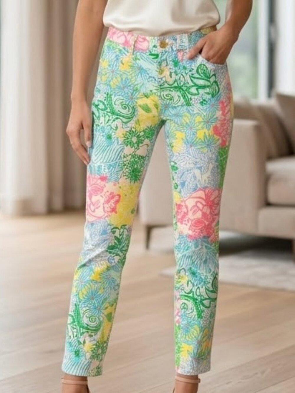 NWOT Lilly Puliter South Ocean Skinny Ankle Jeans in Cheek To Cheek Size 4